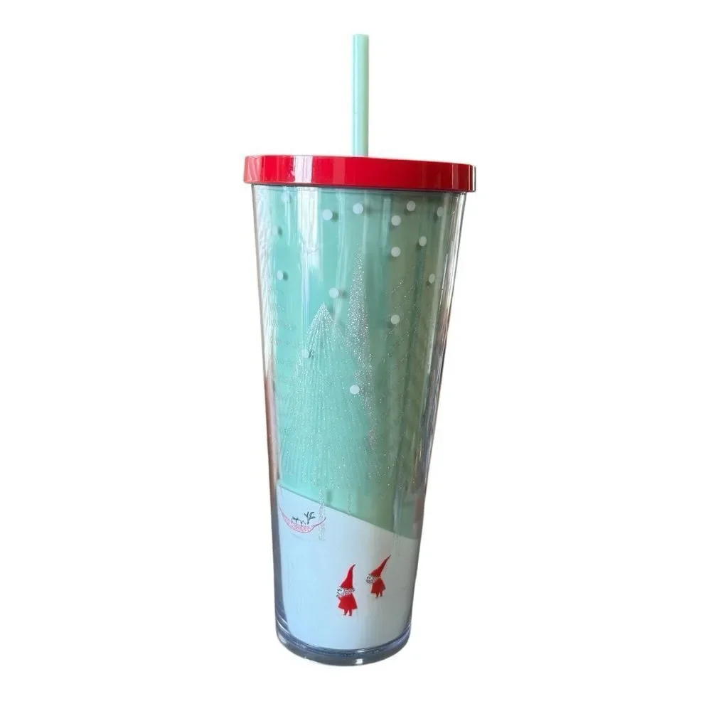 Starbucks 2018 Glitter Christmas Tree Holiday Tumbler 24 oz Mint Green Red lid